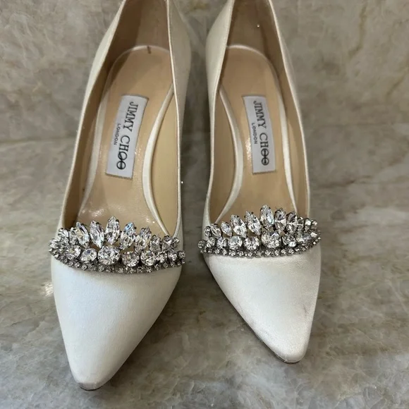 Jimmy Choo Romy 85 Tiara Satin Crystal Pumps